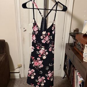 Almost Famous Black Dress with Pink Floral Design